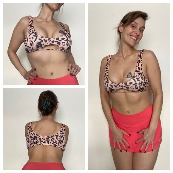 SHEIN Bikini Top Blush Leopard Peach Medium Peekaboo Beach Vacation - Picture 2 of 9
